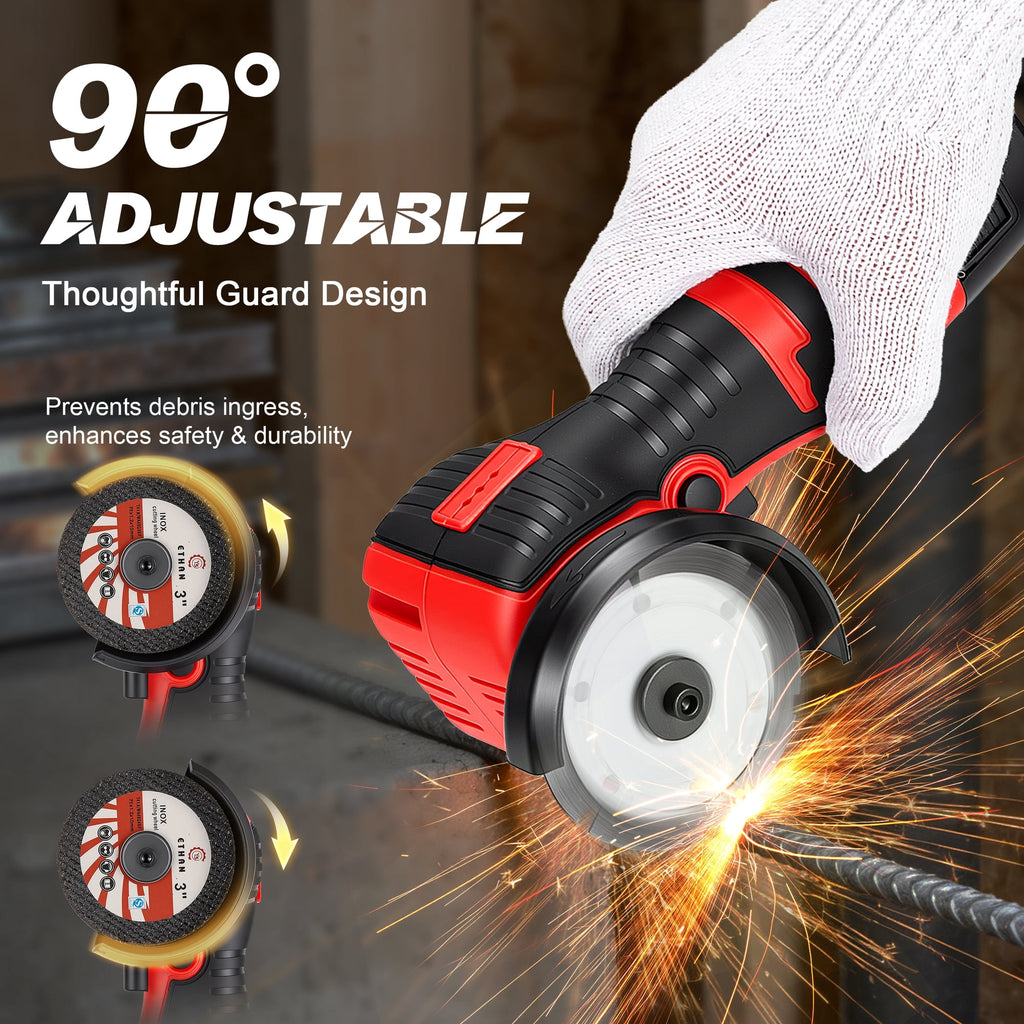 Doulami Cordless Angle Grinder, 16.8V 3 Inch Mini Power Grinder with 2 Batteries, 28000RPM Adjustable Guard, 4-in-1 Cutting Tool for Metal Wood Stone DIY