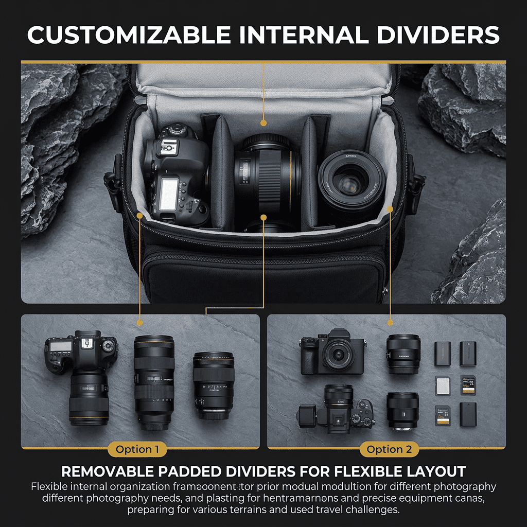 Doulami Camera Crossbody Sling Bag, Shockproof DSLR Mirrorless, Waterproof Rain Cover & Tripod Holder, Custom Dividers Adjustable Strap, Black