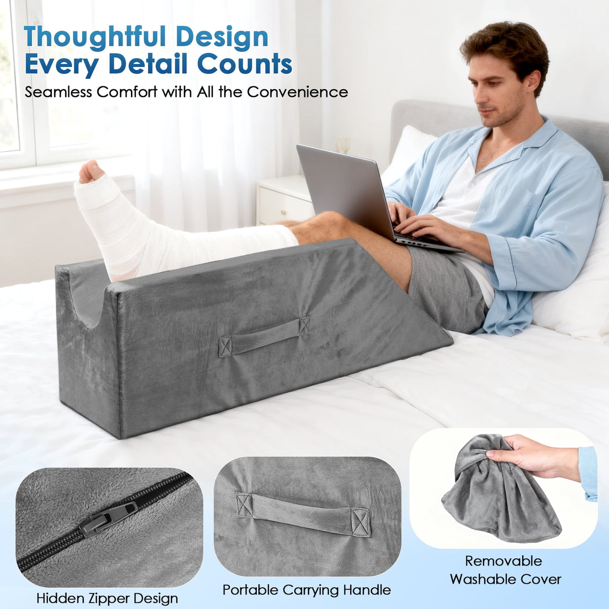Doulami Leg Elevation Pillow for After Surgery, Support Pillow for Swelling Blood Circulation, Memory Foam Foot Rest Ankle Knee Support for Sleeping