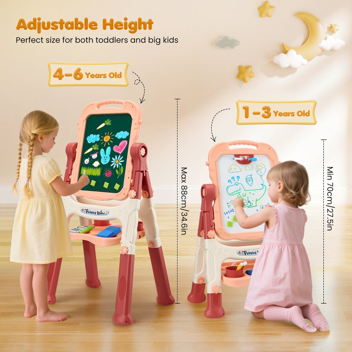 Doulami Art Easel for Kids, Adjustable Double-Sided Drawing Board with Painting Accessories, 360° Rotatable, Ages 3 and Up, Blue