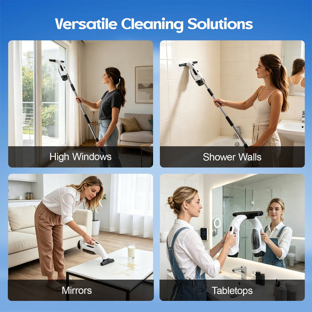 Window Vacuum Squeegee with 31-40" Extension Pole, 2000Pa Electric Window Cleaner Tool with 150ml Tank, 2200mAh Cordless Window Vacuum for Windows, Shower Doors, Mirrors and Tiles
