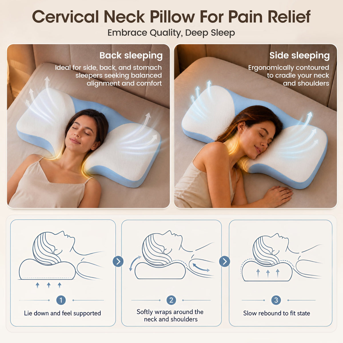 Neck Pillow for Pain Relief - Ergonomic Pillow Memory Foam Pillows for Sleeping, Cooling Orthopedic Neck Support Pillow, Contour Cervical Pillow Bed Pillow for Back Stomach Sleepers