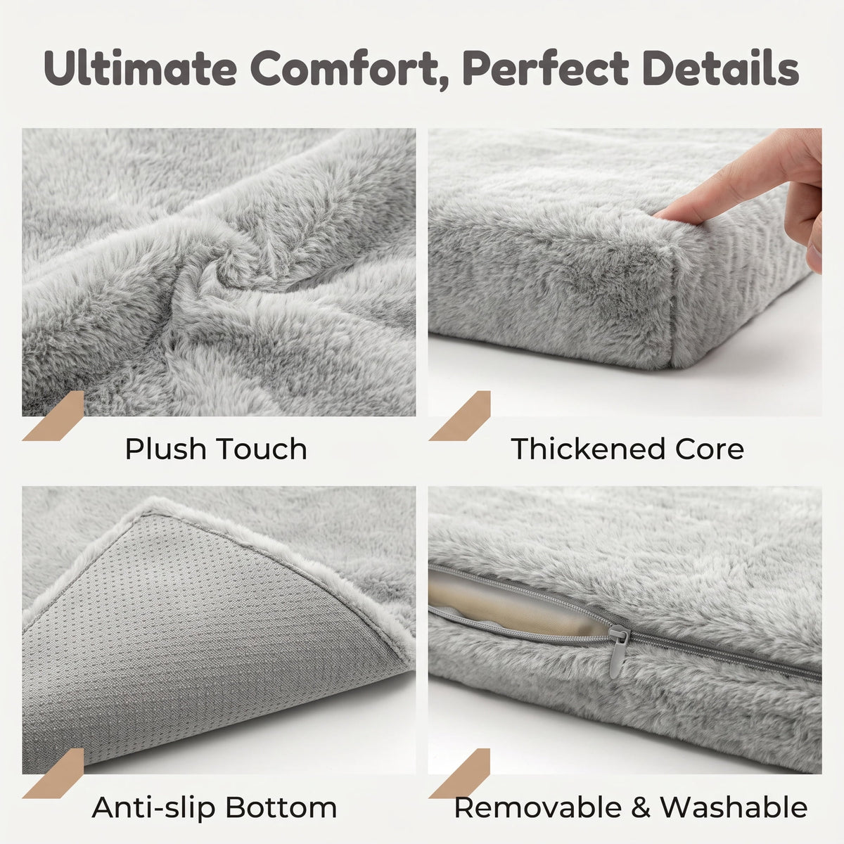 Doulami Dog Bed for large dogs 105x70x6cm, Corduroy Pet Mattress with Removable Washable Cover, Non Slip Bottom Crate Dog Pad, Joint Relief Dog Mat, Light Gray