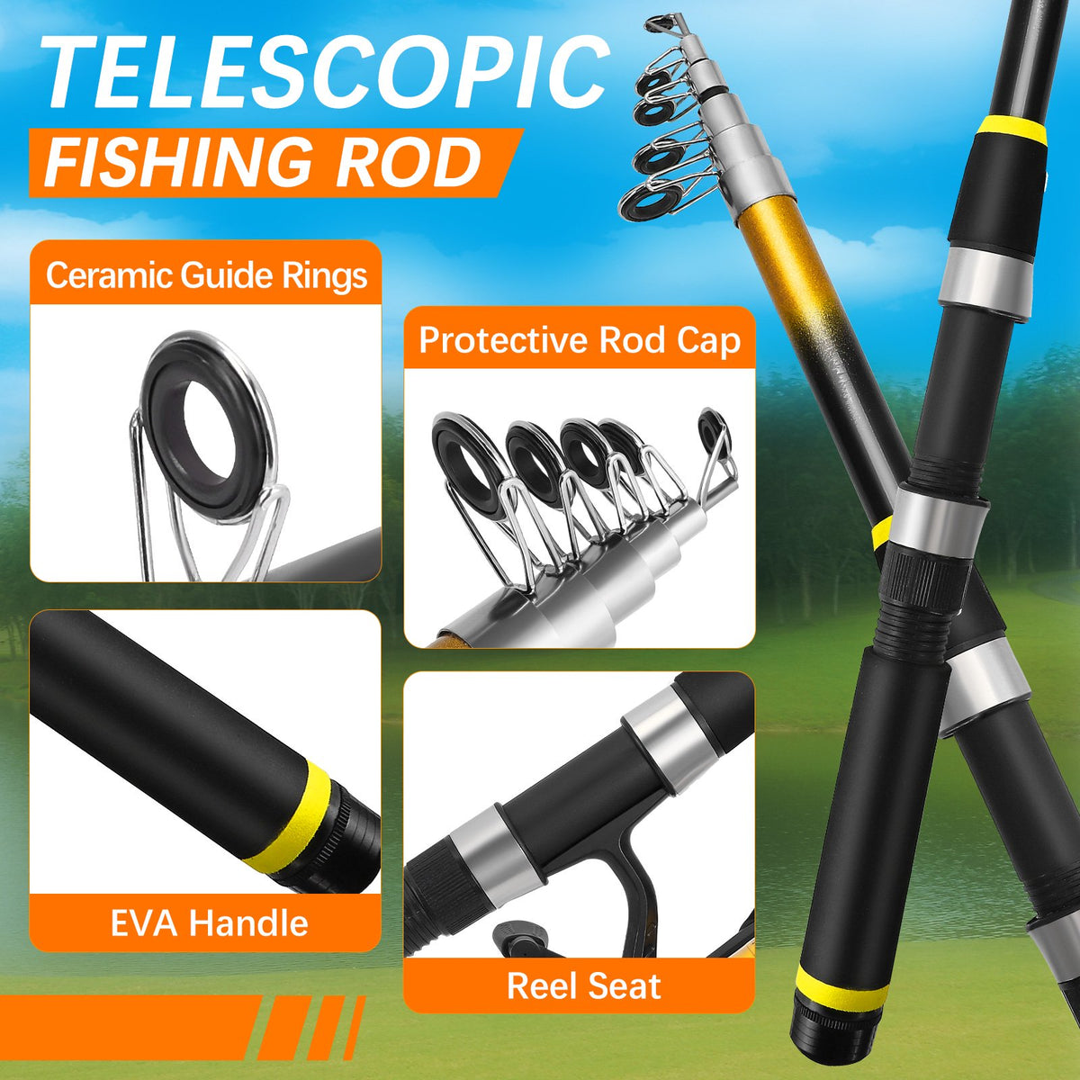 Doulami Fishing Poles, 102-Pcs Lure Kit, 2 Telescopic Fishing Poles (5.9ft & 6.9ft) with Spincast Reel, Hooks Lures Swivels Carry Bag for Beginners