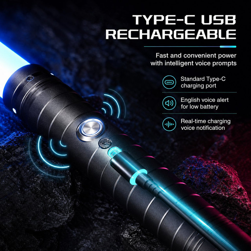 Doulami LED Light Sword, 15-Color Rechargeable with Sound & Clash Effects, Metal Hilt USB Charging, 30.7" Cosplay Collectible