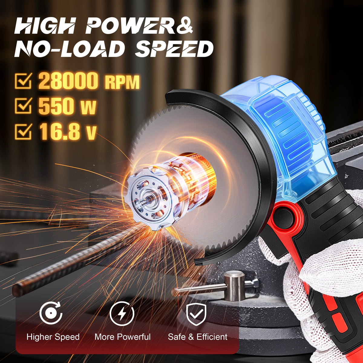 Doulami Cordless Angle Grinder, 16.8V 3 Inch Mini Power Grinder with 2 Batteries, 28000RPM Adjustable Guard, 4-in-1 Cutting Tool for Metal Wood Stone DIY