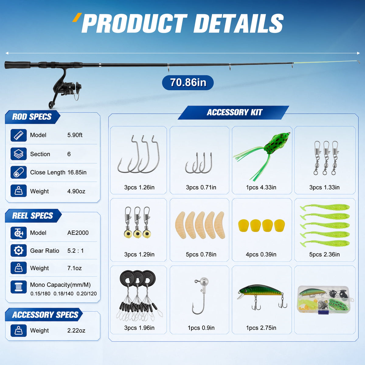 Doulami Kids Fishing Pole, 35-Pcs Lures Kit,Single 5.9-Ft Telescopic Fishing Rod and Reel Combo, Tackle Box,Carry Bag Pliers Foldable Handle Bite Alarm
