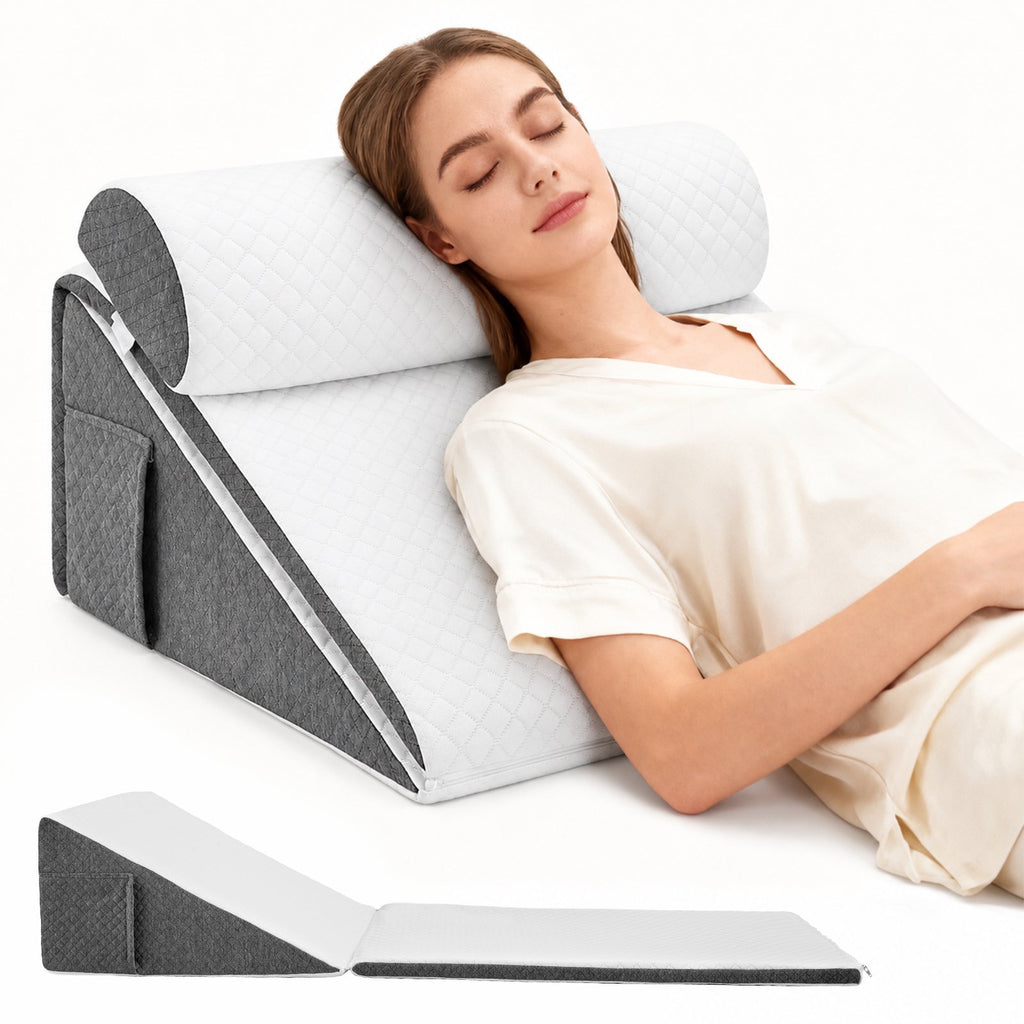 Knee Wedge Pillow, Convertible Knee Pillow for Back Sleeping, Dual-Layer Memory Foam Triangle Pillow for Legs Post Surgery, Knee Support, Leg Elevation, Back Pain Relief