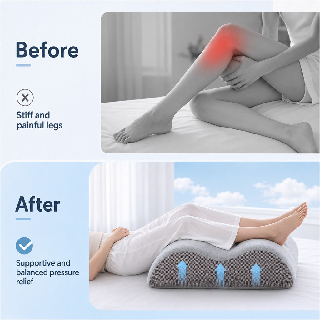 Doulami Leg Elevation Pillow, Memory Foam Ergonomic Leg Rest with Dual Breathable Grooves, M-Shape Knee Support for Leg Fatigue Relief, Daily Relaxation & Comfortable Rest
