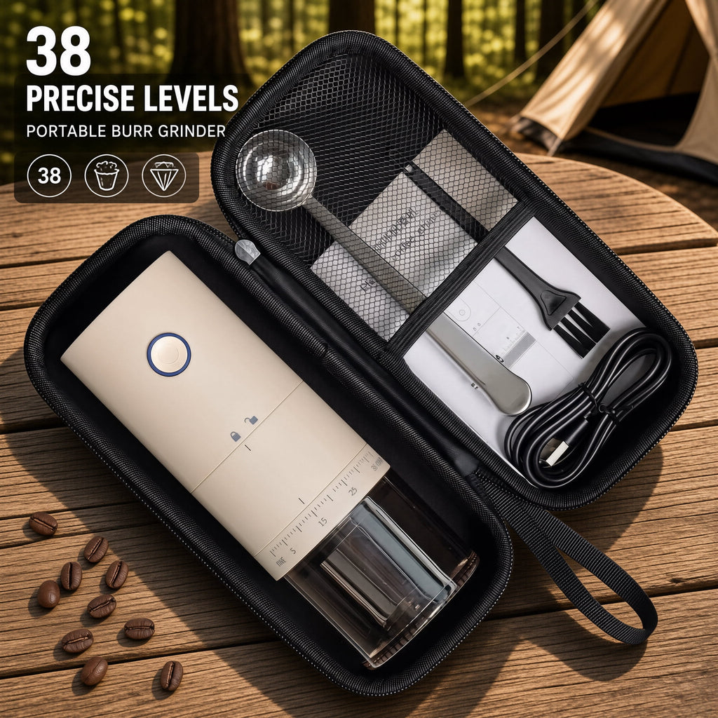 Doulami Coffee Grinder, 38 Adjustable Grind Levels, Portable Conical Burr, Usb Rechargeable Ceramic Core, for Espresso French Press Travel Camping