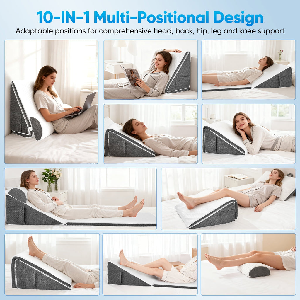 Knee Wedge Pillow, Convertible Knee Pillow for Back Sleeping, Dual-Layer Memory Foam Triangle Pillow for Legs Post Surgery, Knee Support, Leg Elevation, Back Pain Relief