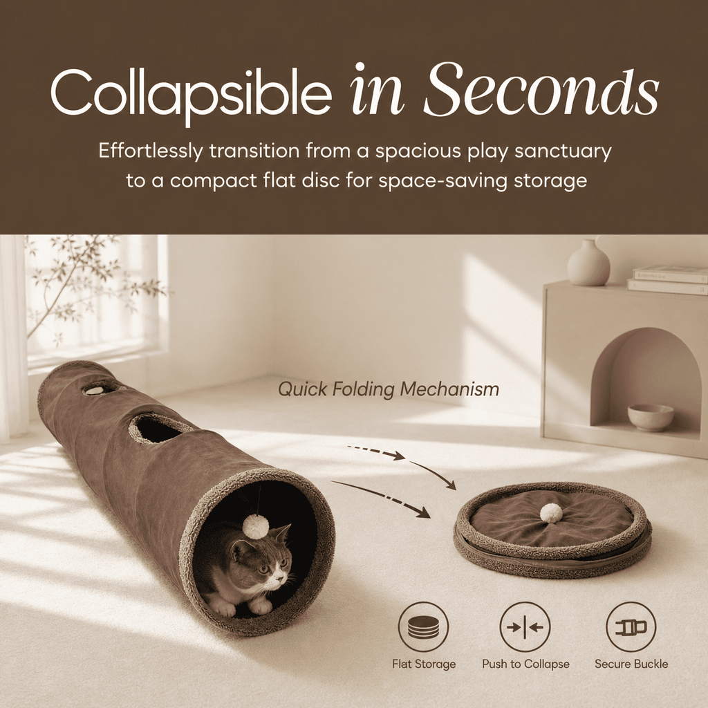 Doulami Cat Tunnel, 51.2" Collapsible Foldable Tunnel with Peek Holes, Interactive Toy for Large Cats Kittens Play Rest Hideaway