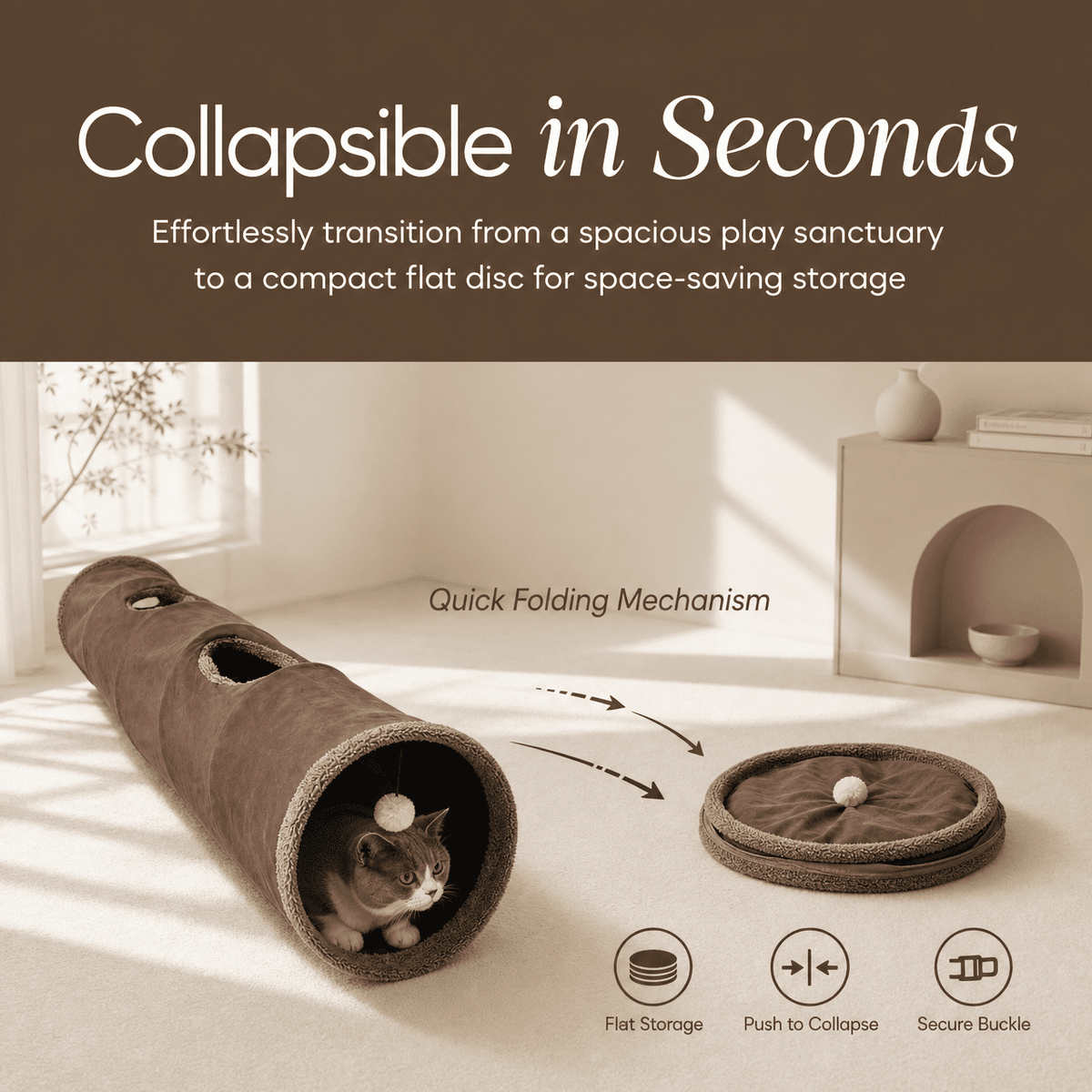 Doulami Cat Tunnel, 51.2" Collapsible Foldable Tunnel with Peek Holes, Interactive Toy for Large Cats Kittens Play Rest Hideaway