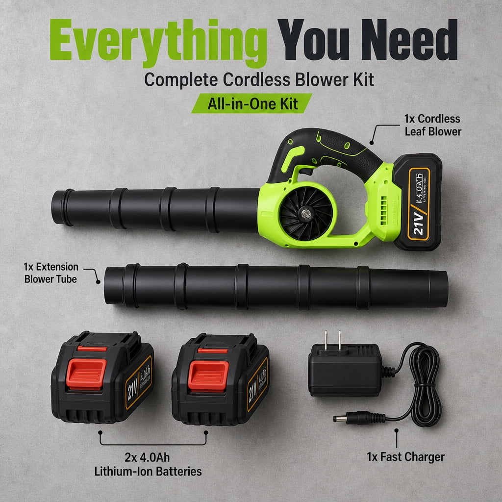 Doulami Leaf Blower Cordless Blower 2×4.0Ah Batteries 450CFM Variable Speed for Lawn/Yard