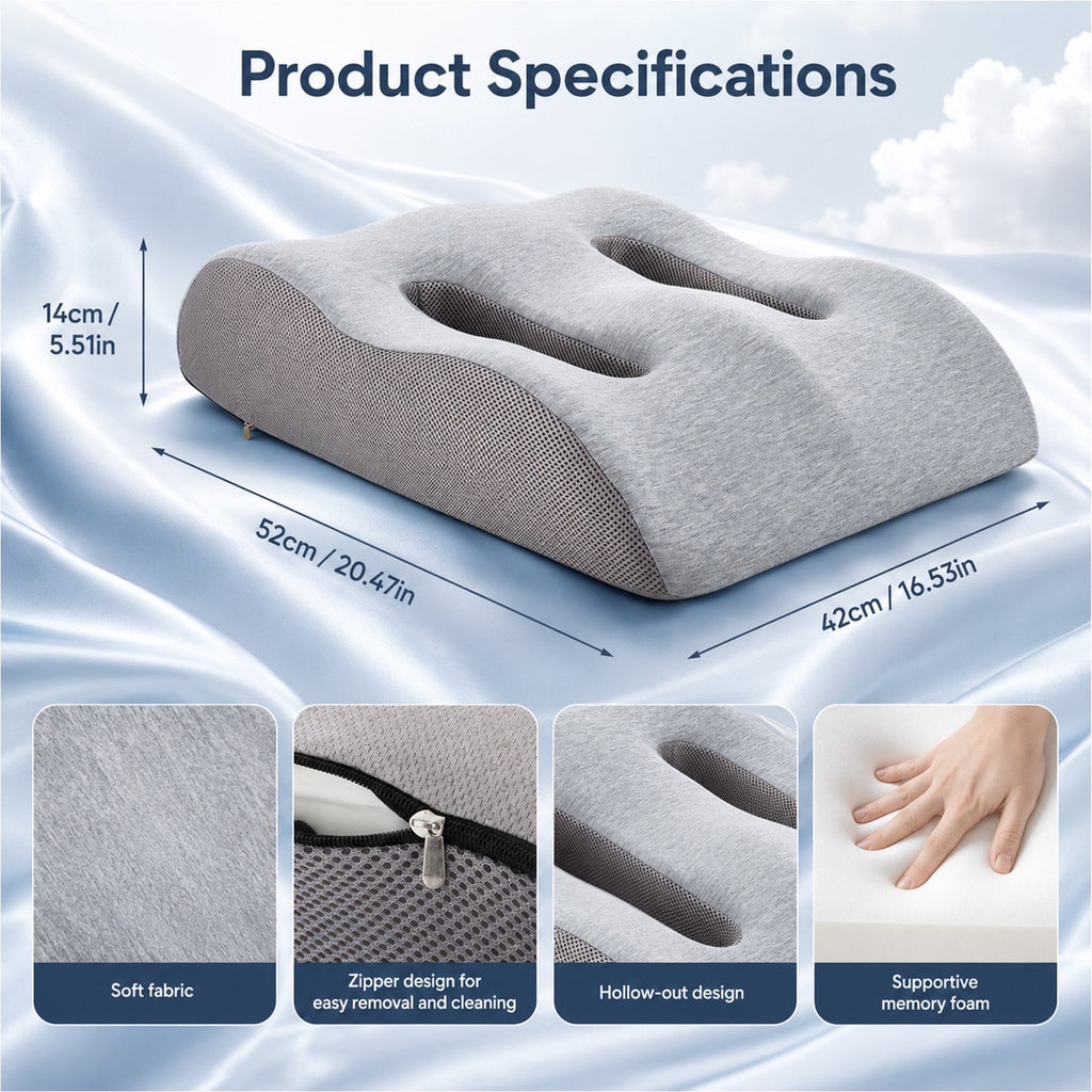 Doulami Leg Elevation Pillow, Memory Foam Ergonomic Leg Rest with Dual Breathable Grooves, M-Shape Knee Support for Leg Fatigue Relief, Daily Relaxation & Comfortable Rest