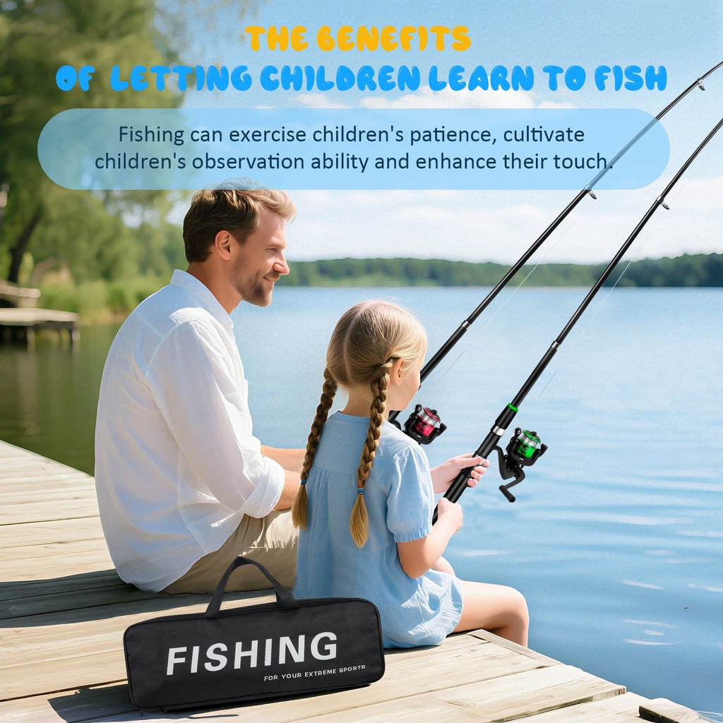 Doulami Fishing Poles, 2-Pack 5.9-FT Fishing Poles Combo Set with Rod and Reel, 75-Pcs Lures Hooks Swivels, Carry Bag, Fishing Rod and Reel Combo
