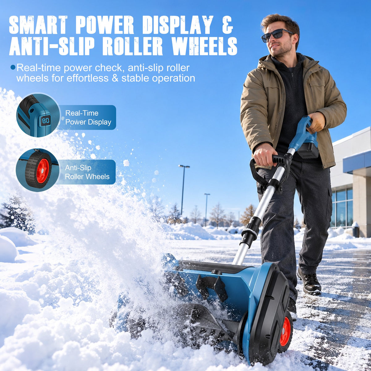 Doulami Electric Snow Shovel, 1600W Brushless Cordless Snow Blower with 2×4500mAh Batteries, 13" Width 26.2ft Throw, Power Display & Anti-Slip Wheels for Driveway Walkway