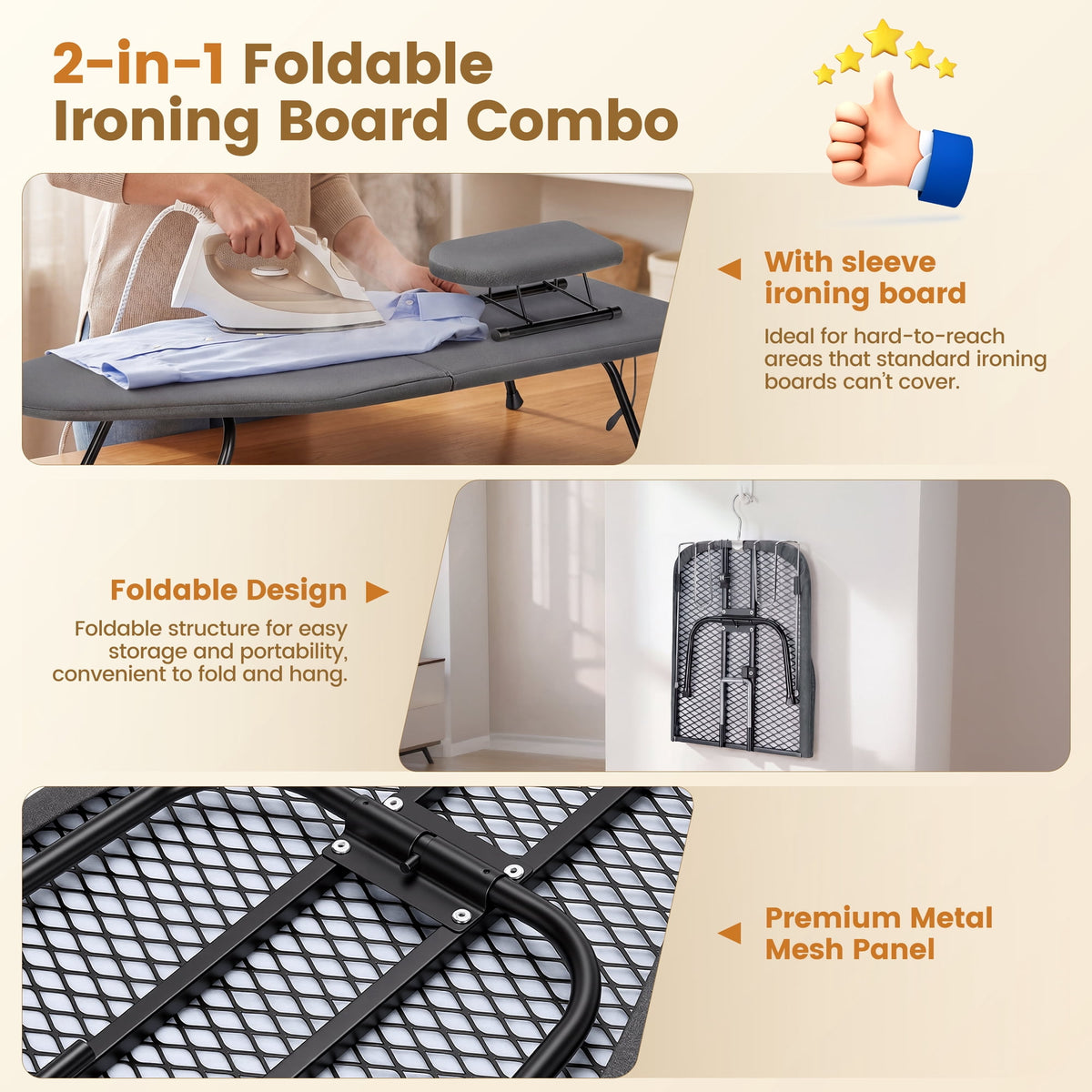 Doulami Tabletop Ironing Board,2-in-1 Foldable Small Iron Board with Iron Rest & Hanging Handle,Steel Frame