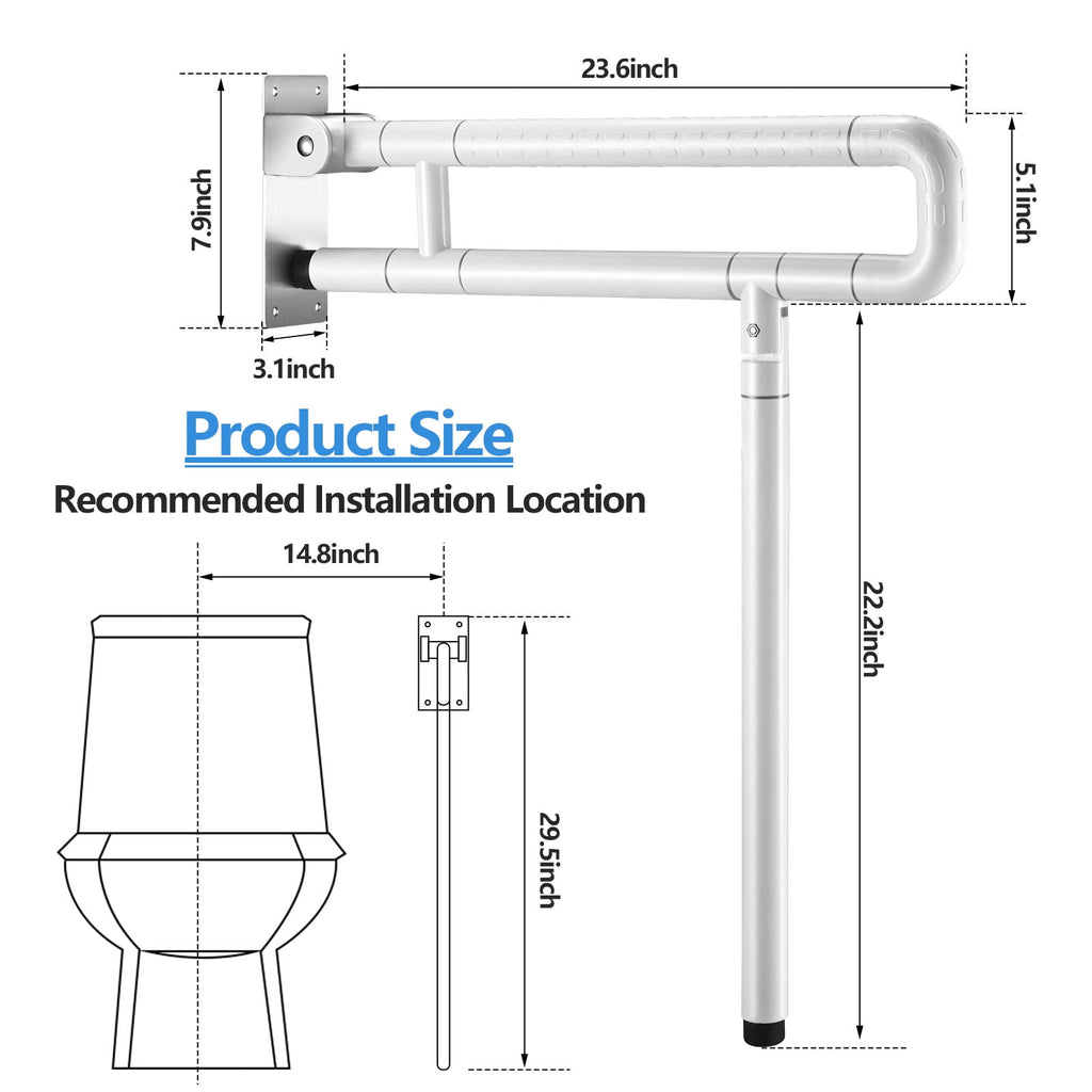 Doulami Handicap Grab Bars for Bathroom, Foldable Toilet Grab Bar Safety Rails with Leg Support, Stainless Steel Non-Slip Luminous Grip, 660LBS Load for Elderly Pregnant Disabled