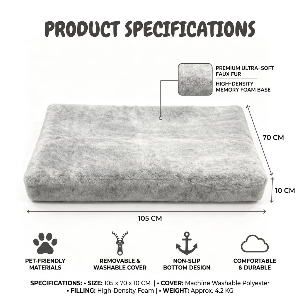 Doulami Dog Bed for large dogs 105x70x6cm, Corduroy Pet Mattress with Removable Washable Cover, Non Slip Bottom Crate Dog Pad, Joint Relief Dog Mat, Light Gray