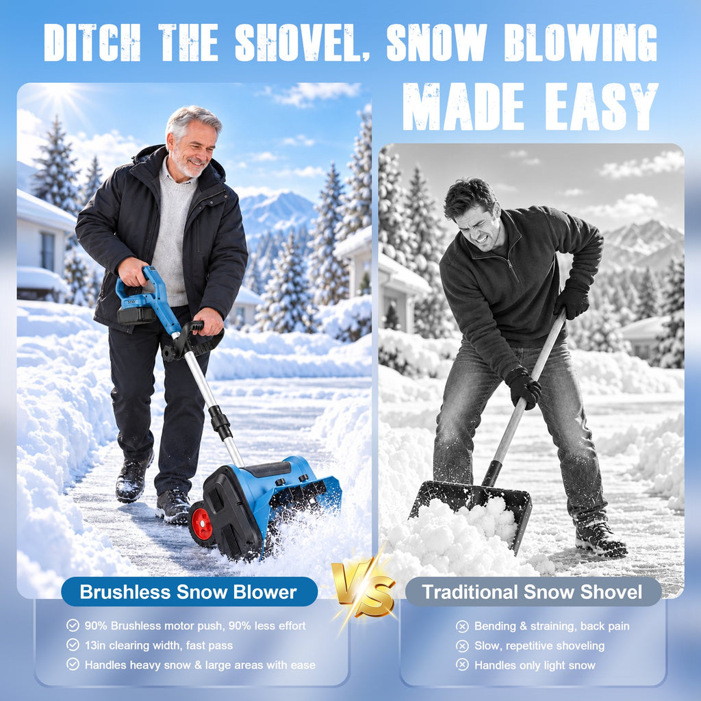 Doulami Electric Snow Shovel, 1600W Brushless Cordless Snow Blower with 2×4500mAh Batteries, 13" Width 26.2ft Throw, Power Display & Anti-Slip Wheels for Driveway Walkway