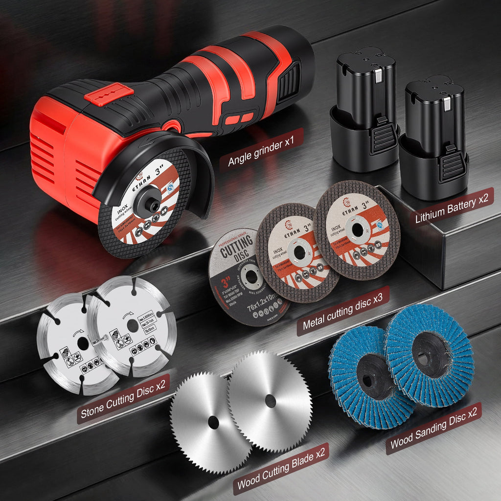 Doulami Cordless Angle Grinder, 16.8V 3 Inch Mini Power Grinder with 2 Batteries, 28000RPM Adjustable Guard, 4-in-1 Cutting Tool for Metal Wood Stone DIY