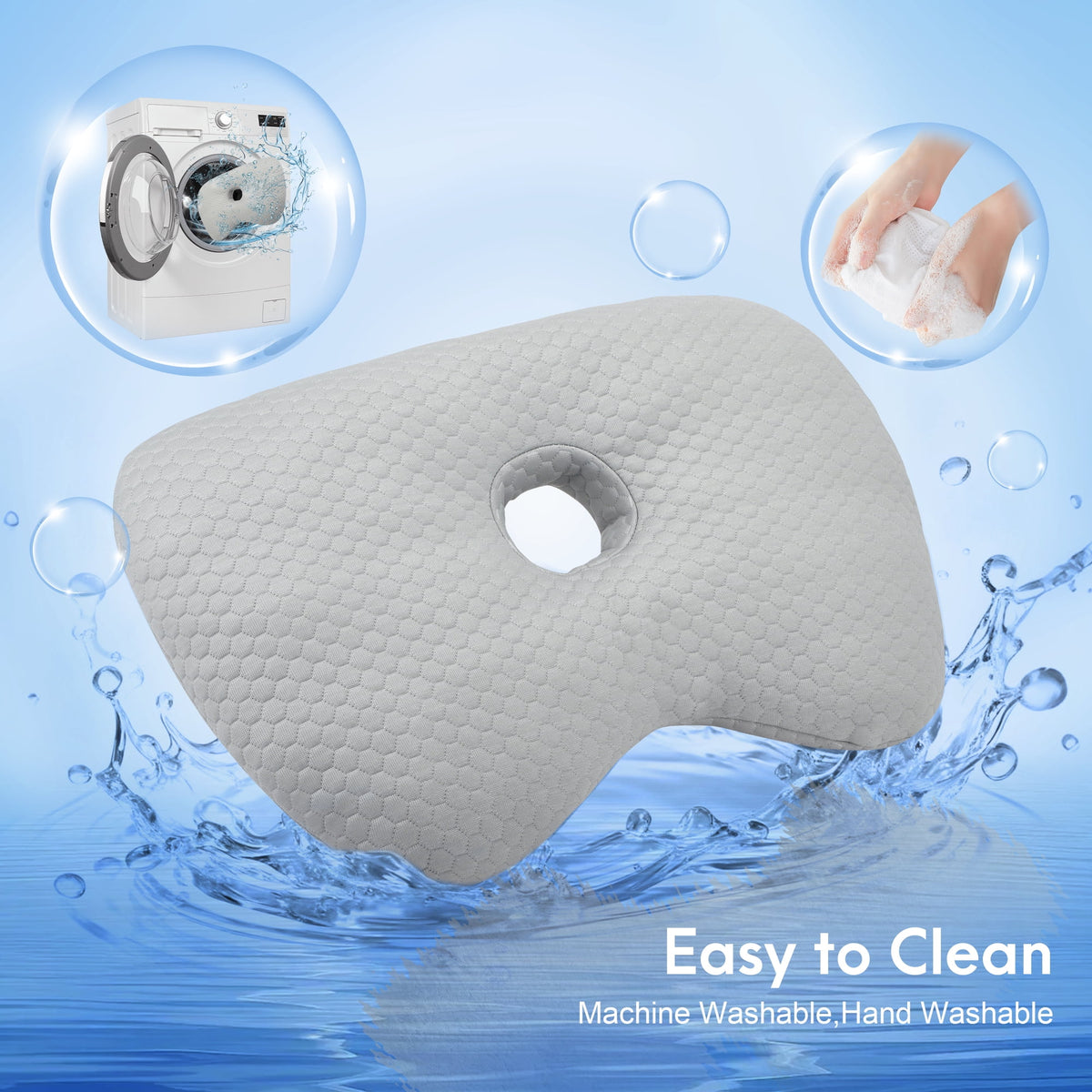 Doulami Side Sleeper Pillow with Center Hole, 3.5" Opening Cotton Polyester Washable Adjustable Pillow for Side Sleepers, Gray