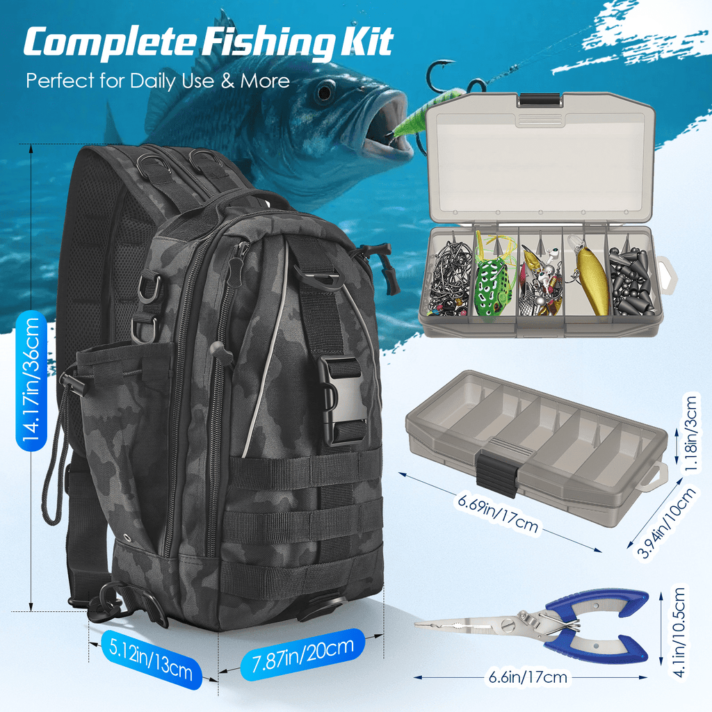 Doulami Fishing Backpack, 208-Pcs Lures & Baits Tackle Kit with Organizer Boxes, Waterproof Camo Complete Starter Set for Men