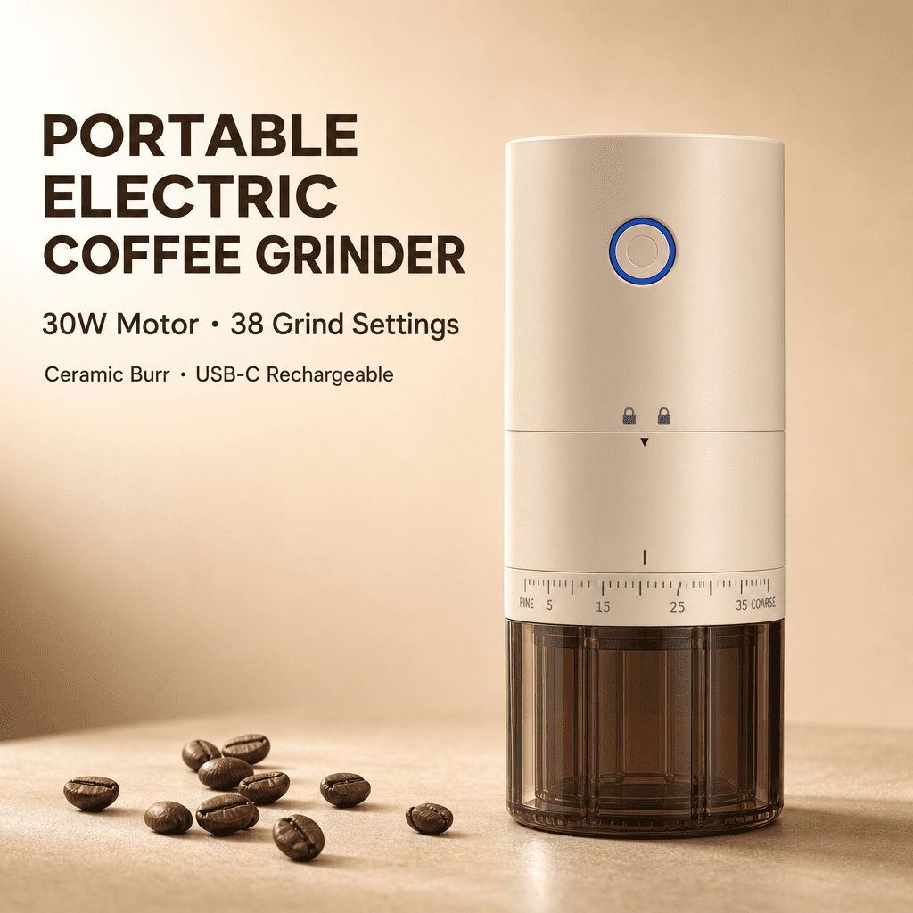 Doulami Coffee Grinder, 38 Adjustable Grind Levels, Portable Conical Burr, Usb Rechargeable Ceramic Core, for Espresso French Press Travel Camping