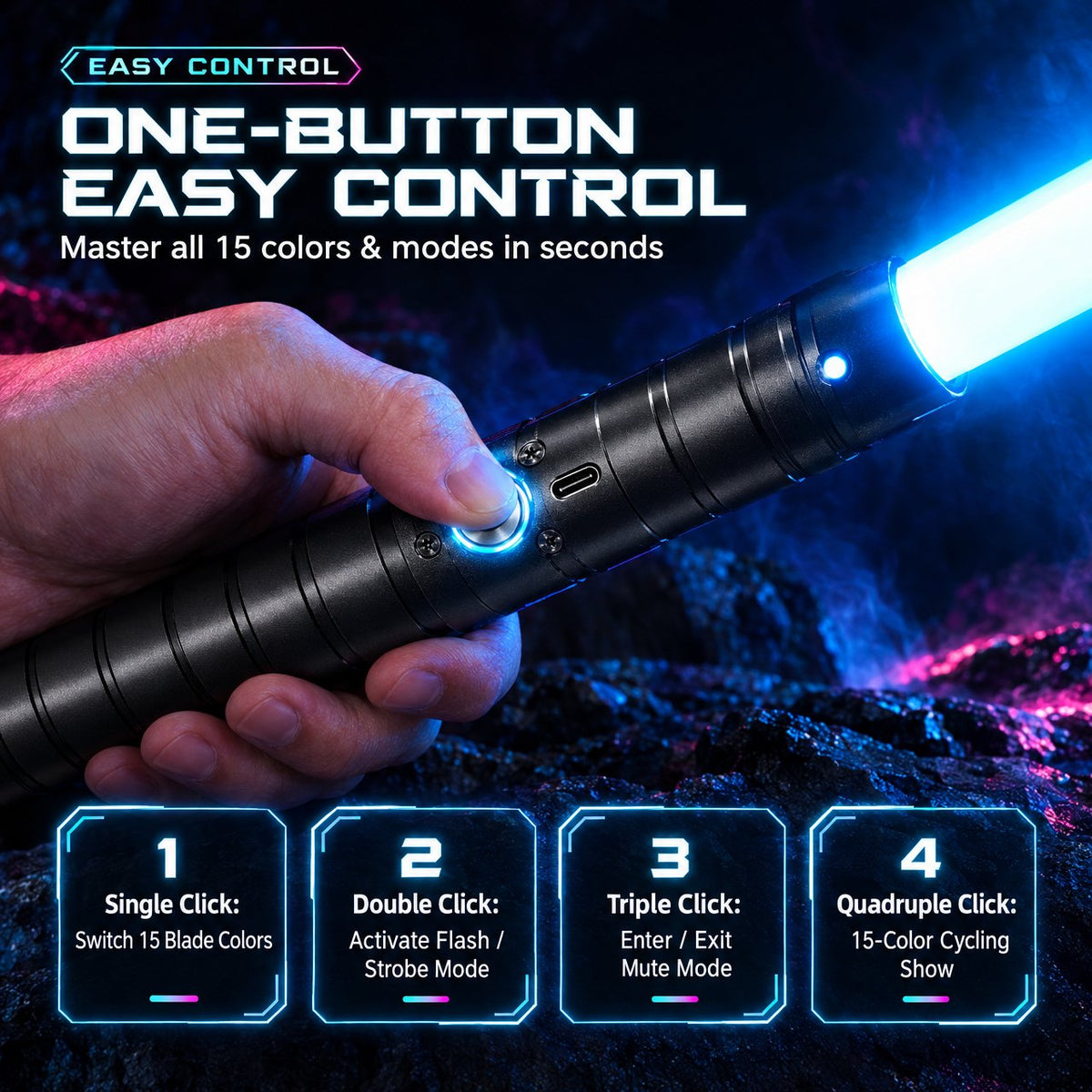 Doulami LED Light Sword, 15-Color Rechargeable with Sound & Clash Effects, Metal Hilt USB Charging, 30.7" Cosplay Collectible