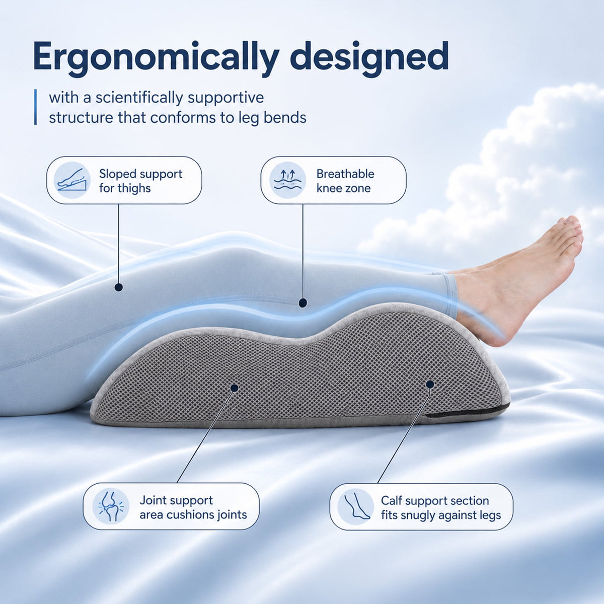 Doulami Leg Elevation Pillow, Memory Foam Ergonomic Leg Rest with Dual Breathable Grooves, M-Shape Knee Support for Leg Fatigue Relief, Daily Relaxation & Comfortable Rest