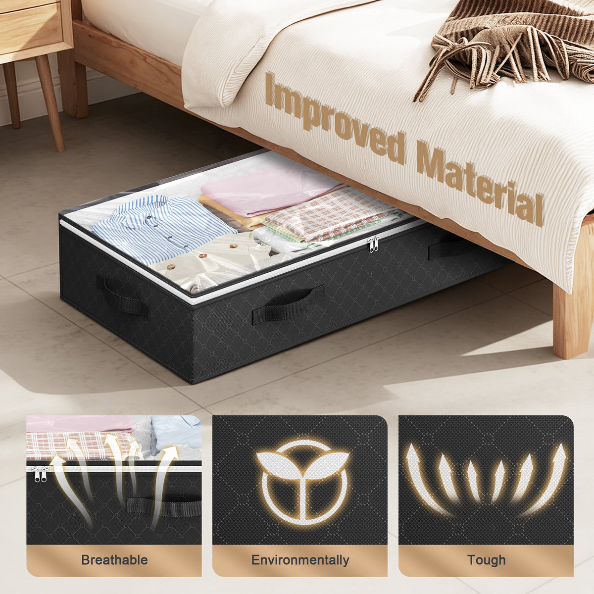 Doulami 2 Pack 90L Under Bed Storage Bags with Handles Collapsible Containers and Organizers Closet Organizer for Toys, Clothing, Blanket, Comforter, Pillows