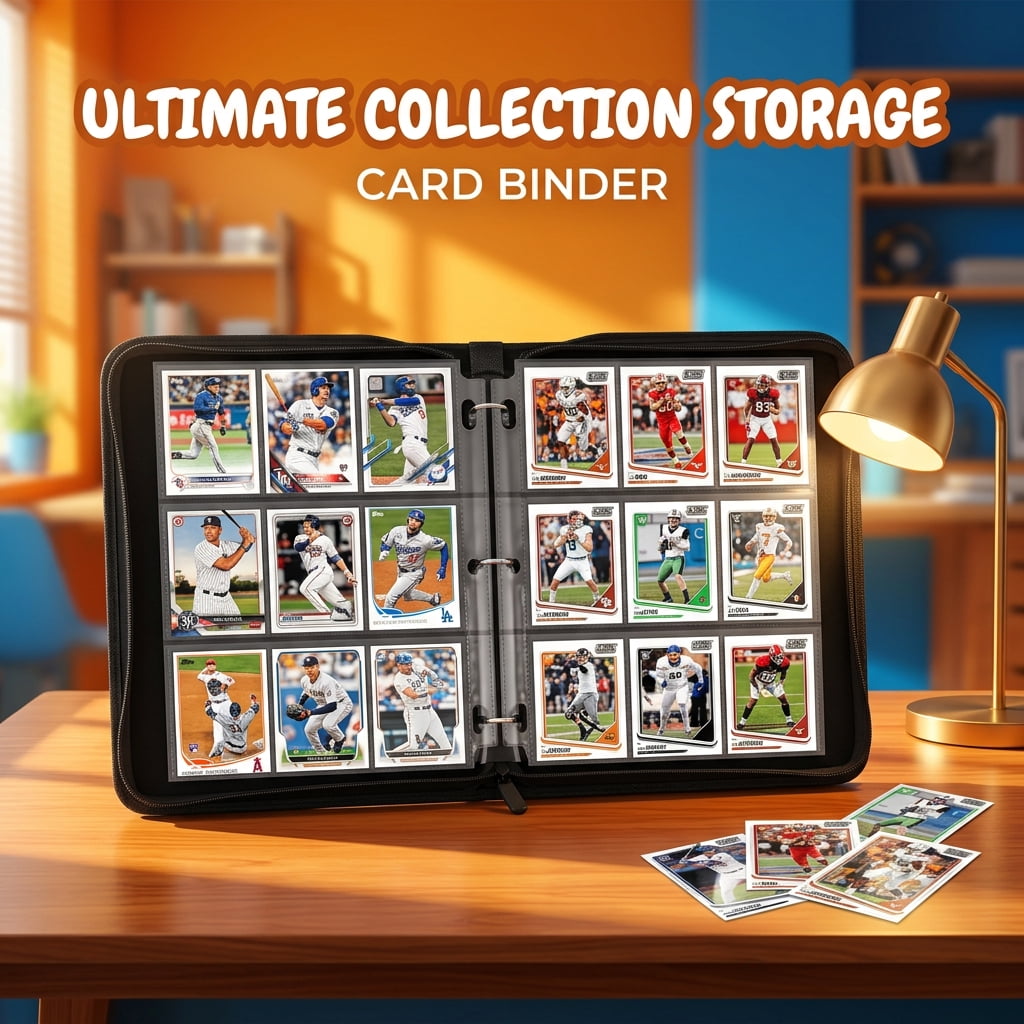 Doulami Card Binder 9-Pocket, Holds Up 900 Cards with 50 Removable Double-Sided Sleeves, 3-Ring PU Leather Card Collection Folder, Portable Card Album for Baseball, Sports, Game,black
