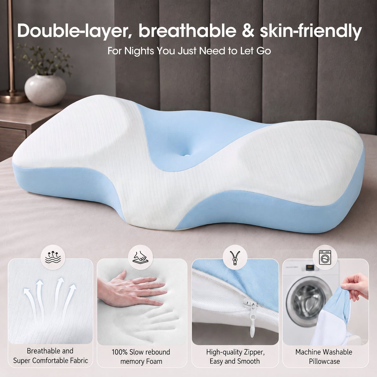 Neck Pillow for Pain Relief - Ergonomic Pillow Memory Foam Pillows for Sleeping, Cooling Orthopedic Neck Support Pillow, Contour Cervical Pillow Bed Pillow for Back Stomach Sleepers