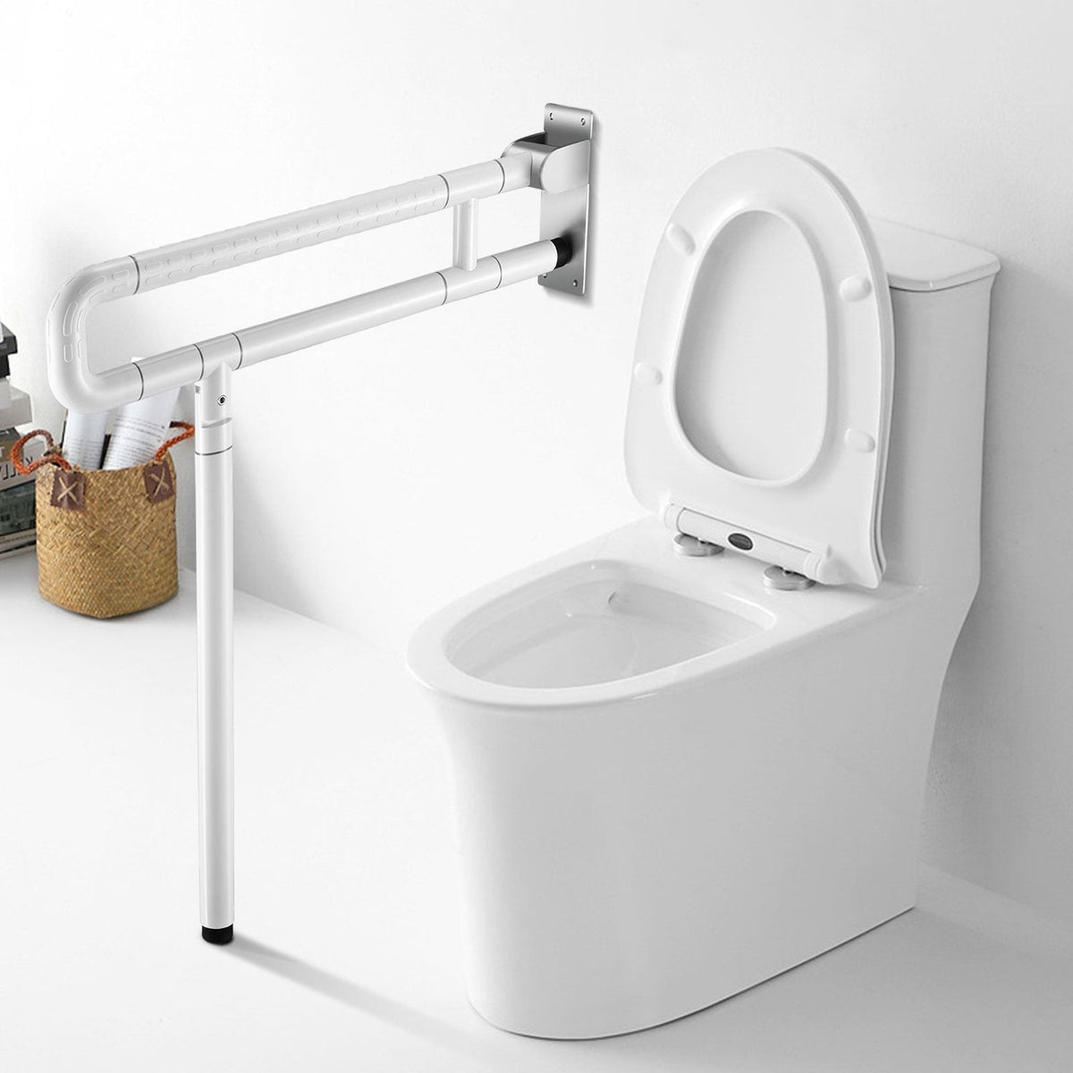 Doulami Handicap Grab Bars for Bathroom, Foldable Toilet Grab Bar Safety Rails with Leg Support, Stainless Steel Non-Slip Luminous Grip, 660LBS Load for Elderly Pregnant Disabled