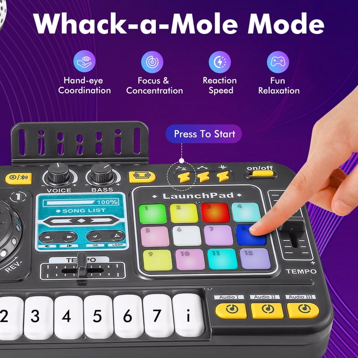 Doulami DJ Mixer Controller Table For Kids with Microphone Lights, Interactive Musical Wireless Bluetooth ,Multi-function Audio Mixer for Beginners