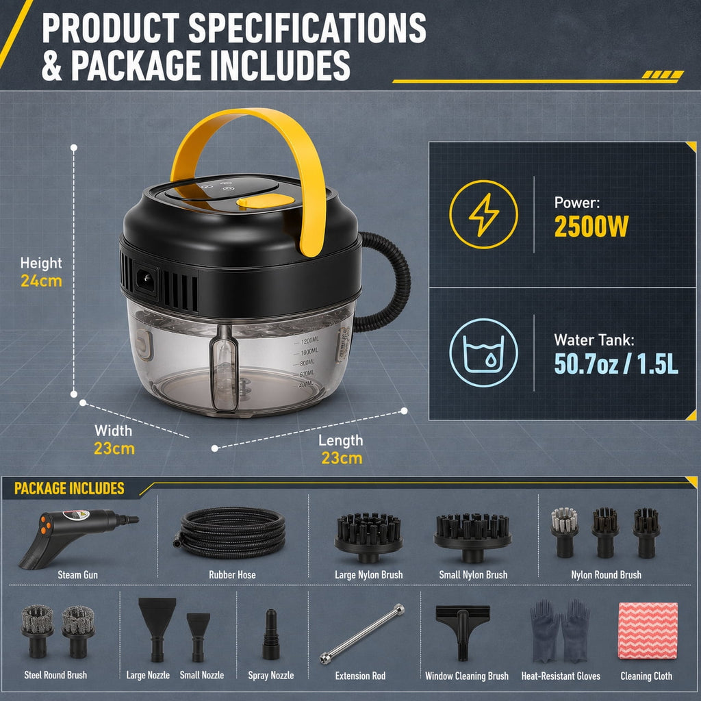 Doulami Steam Cleaner Handheld, 2500W Portable Steamer with 50.7oz Water Tank and 19 Accessories