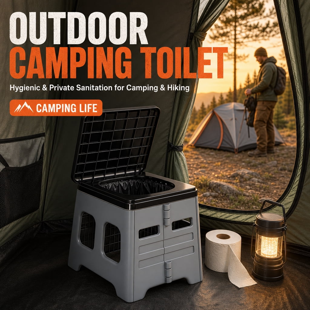 Doulami Camping Toilet, Portable Folding Toilet for Adults, Travel Porta Potty with Lid, Foldable Car Potty, Gray