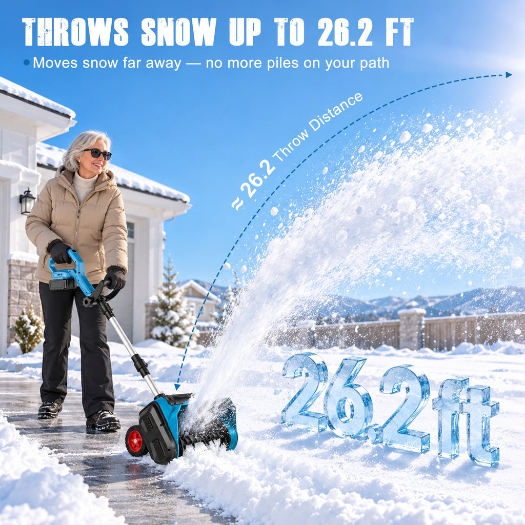 Doulami Electric Snow Shovel, 1600W Brushless Cordless Snow Blower with 2×4500mAh Batteries, 13" Width 26.2ft Throw, Power Display & Anti-Slip Wheels for Driveway Walkway