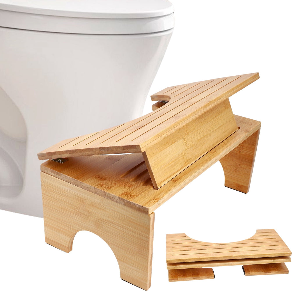Doulami Bamboo Toilet Stool Foldable, 7" & 9" Adjustable Height Bathroom Toilet Step Stool