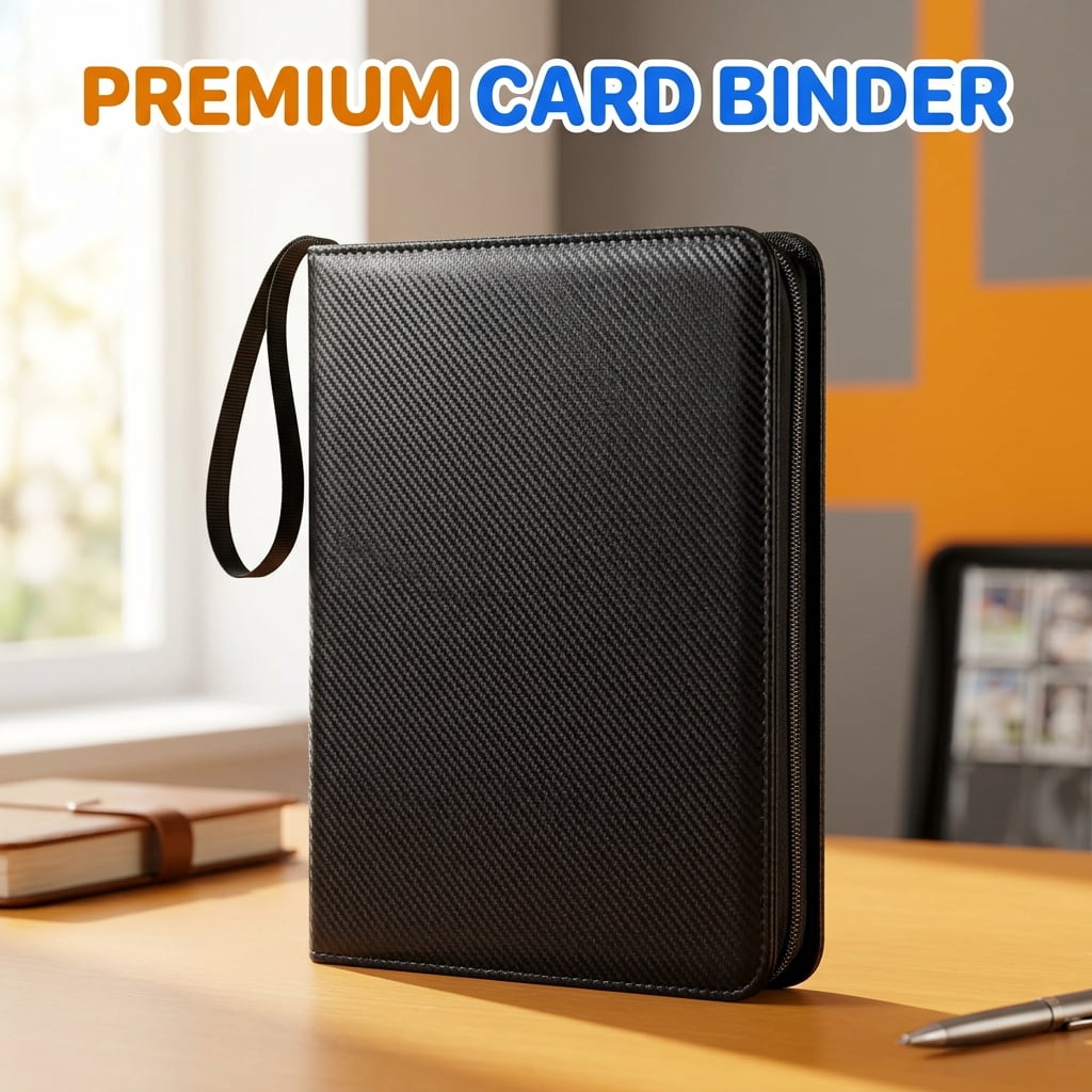 Doulami Card Binder 9-Pocket, Holds Up 900 Cards with 50 Removable Double-Sided Sleeves, 3-Ring PU Leather Card Collection Folder, Portable Card Album for Baseball, Sports, Game,black