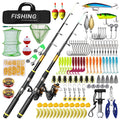 Doulami Fishing Poles, 102-Pcs Lure Kit, 2 Telescopic Fishing Poles (5.9ft & 6.9ft) with Spincast Reel, Hooks Lures Swivels Carry Bag for Beginners