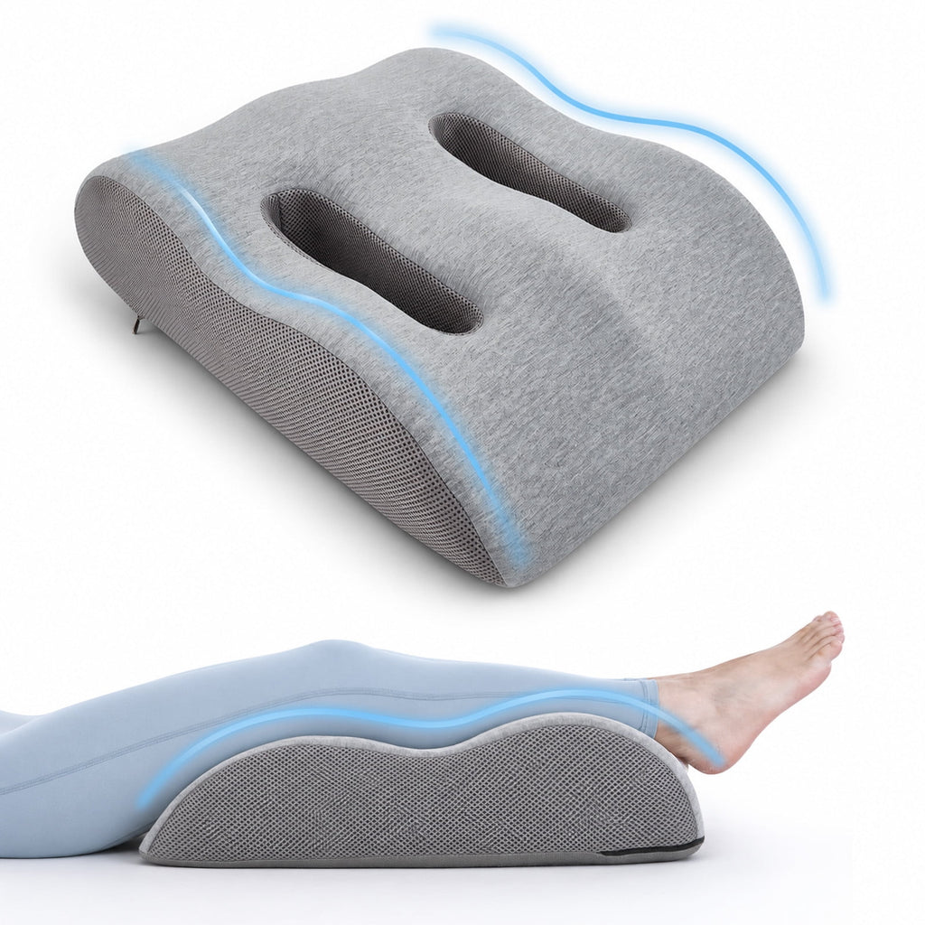 Doulami Leg Elevation Pillow, Memory Foam Ergonomic Leg Rest with Dual Breathable Grooves, M-Shape Knee Support for Leg Fatigue Relief, Daily Relaxation & Comfortable Rest