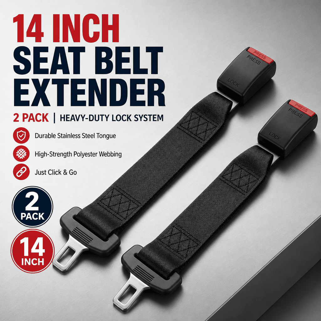 Doulami Seat Belt Extender, 14-Inch 2-Pack Safety Belt Length Adjuster with 7/8" Tongue, Universal for Cars Trucks SUVs Standard Receiver