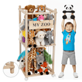 Doulami Wooden Stuffed Animal Storage, Holds Up to 40 Plush Toys, Vertical Corner Plush Toy Storage with Elastic Straps, Zoo Toy Organizer for Kids Nursery Bedroom Playroom