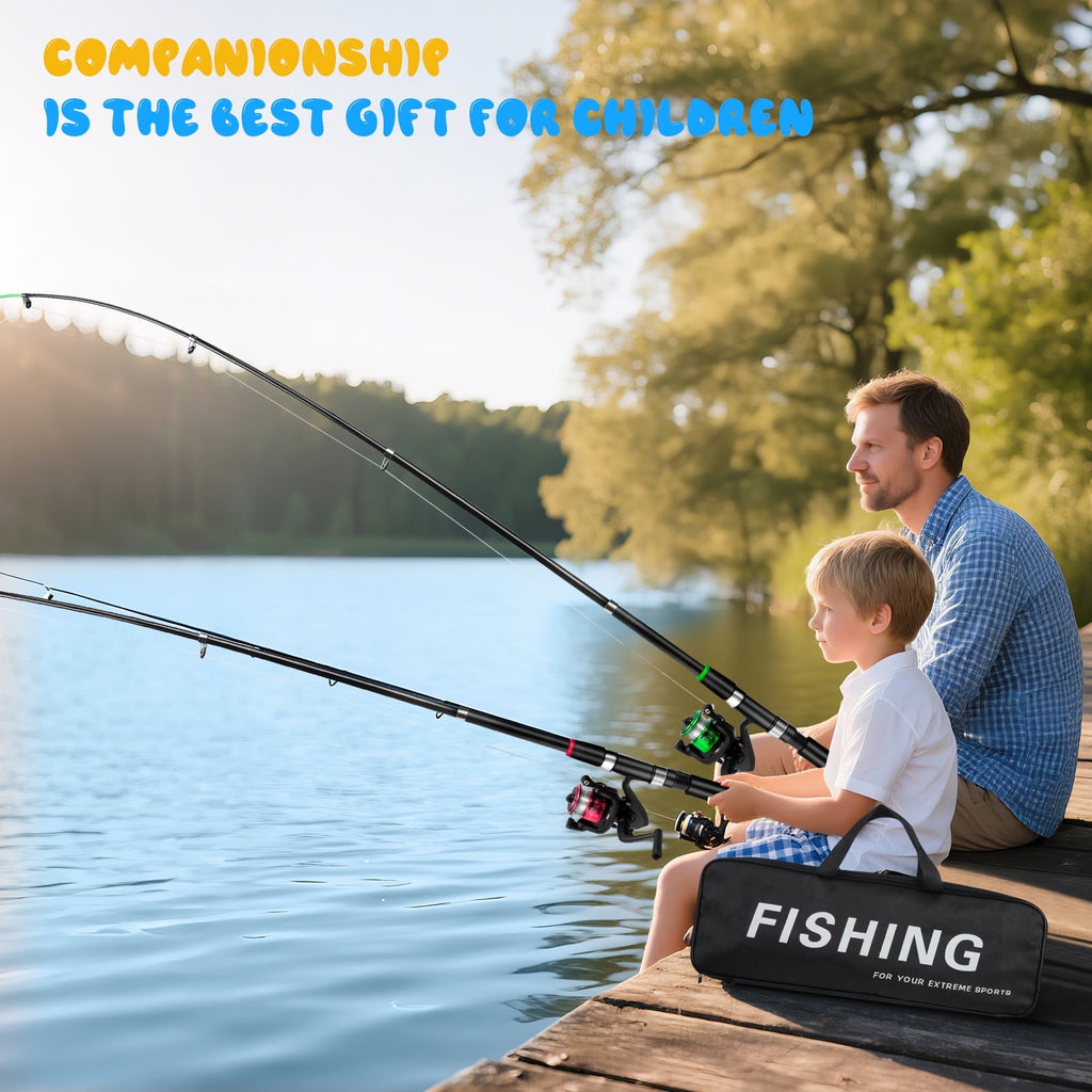 Doulami Fishing Poles, 2-Pack 5.9-FT Fishing Poles Combo Set with Rod and Reel, 75-Pcs Lures Hooks Swivels, Carry Bag, Fishing Rod and Reel Combo