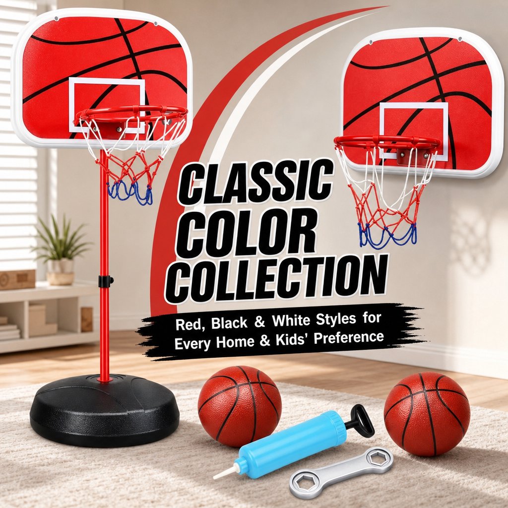 Doulami Kids Basketball Hoop, 1.8M Height Adjustable Indoor Outdoor Mini Basketball Goal Set with 3 Basketballs & Inflatable Pump, Sports Toy Gift for Boys Girls 3-8 Years Old