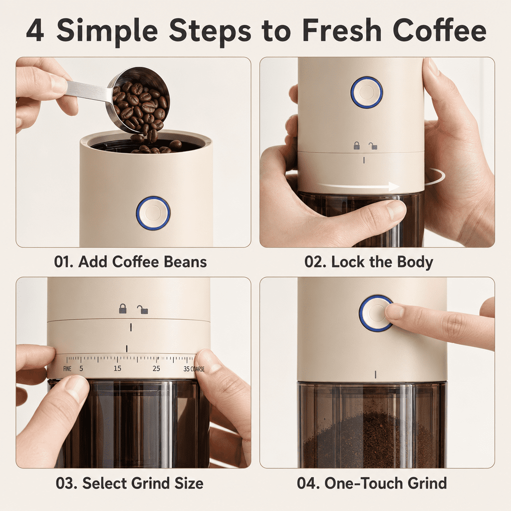 Doulami Coffee Grinder, 38 Adjustable Grind Levels, Portable Conical Burr, Usb Rechargeable Ceramic Core, for Espresso French Press Travel Camping