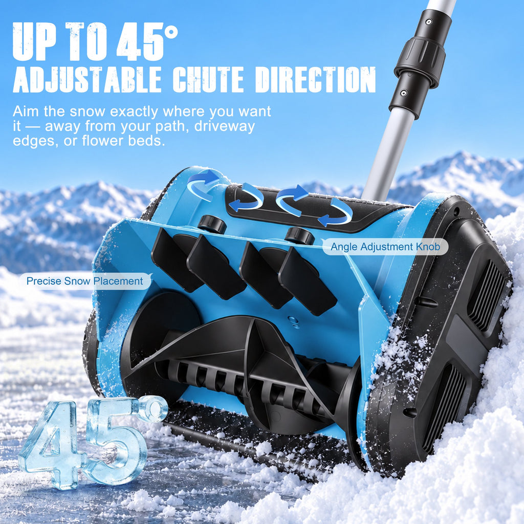 Doulami Electric Snow Shovel, 1600W Brushless Cordless Snow Blower with 2×4500mAh Batteries, 13" Width 26.2ft Throw, Power Display & Anti-Slip Wheels for Driveway Walkway