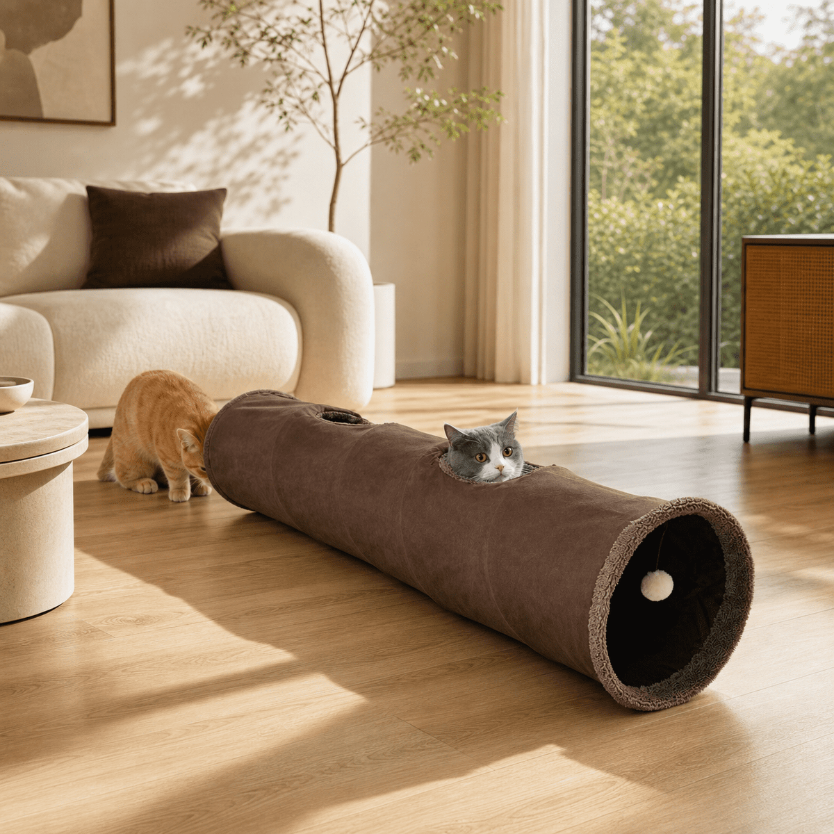 Doulami Cat Tunnel, 51.2" Collapsible Foldable Tunnel with Peek Holes, Interactive Toy for Large Cats Kittens Play Rest Hideaway